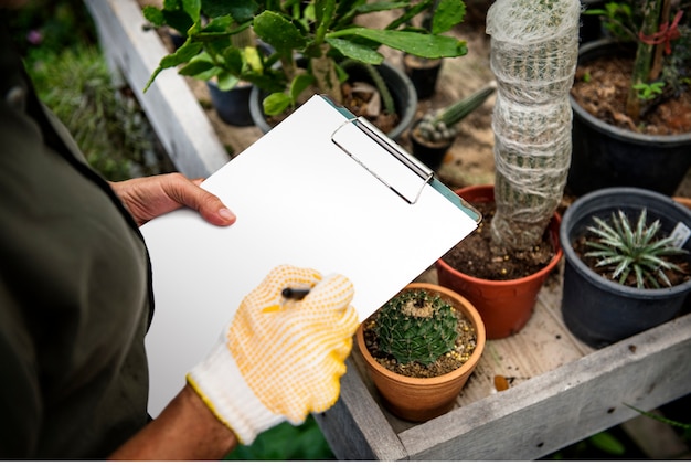 PSD woman doing an inventory in a garden shop