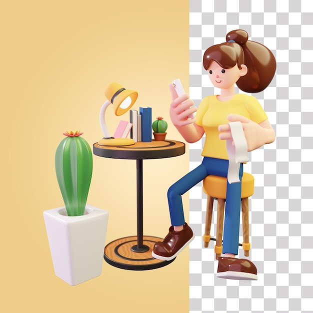 Woman doing online bill payment 3d illustration