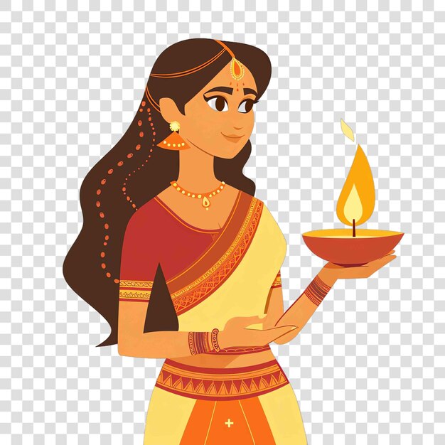 PSD woman dressed in traditional indian attire is holding diya indian illustration