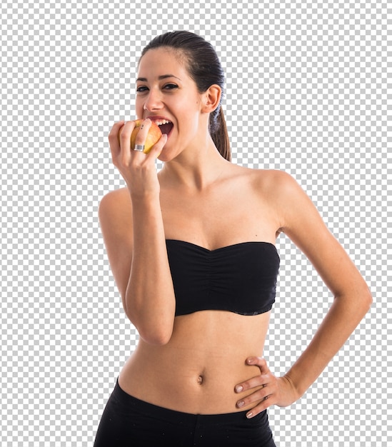 Woman eating an apple