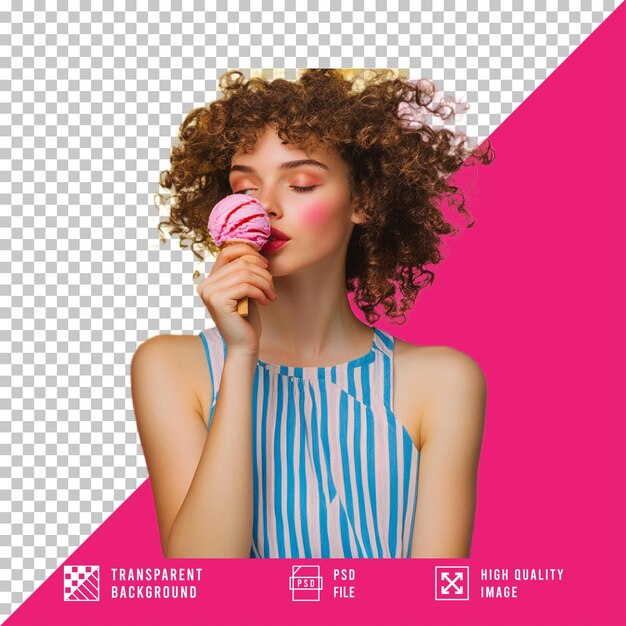 PSD woman eating ice cream isolated on transparent background