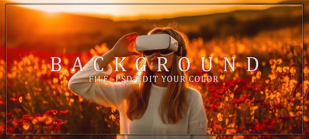 A Woman Exploring Virtual Reality in a Poppy Field