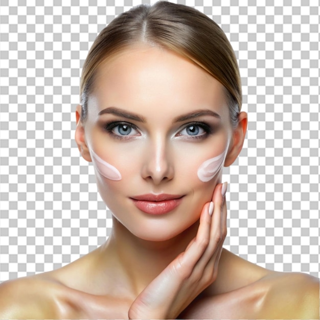 woman face cream and relax for skincare beauty cos on transparent background