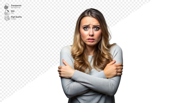 Woman Feeling Cold and Shivering in Studio Portrait