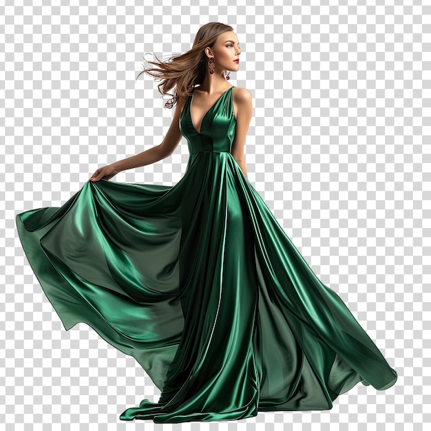 a woman in a green dress with a green dress on the bottom