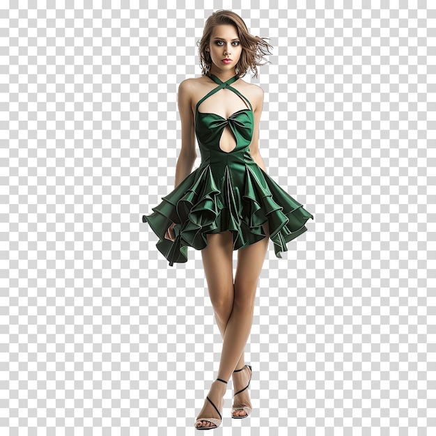 a woman in a green dress with a green dress on it