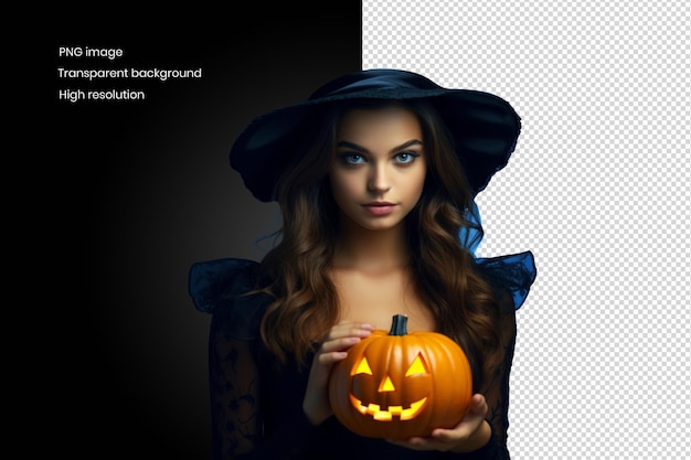 Woman in Halloween Costume Makeup and with Carved Pumpkin