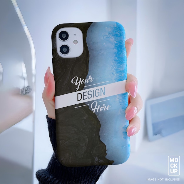 PSD woman hand holding iphone case mockup