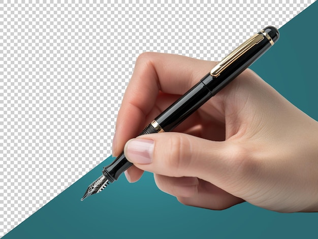 A woman hand holding a pen with transparent background