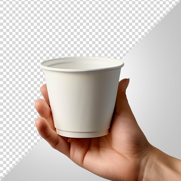 Woman handholding Soup bowl cup package to go Container mockup png