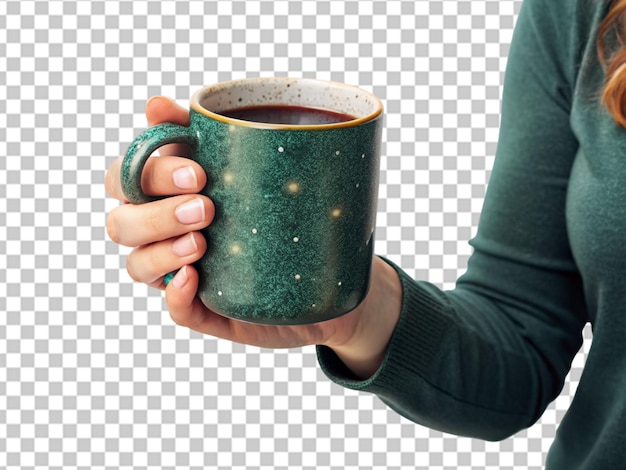 PSD woman hands holding cup of tea on white background