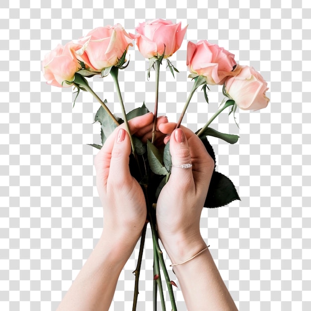 Woman hands holding roses flower finger petal