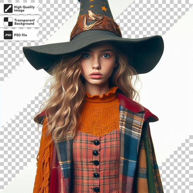 PSD a woman in a hat with a witch hat on it