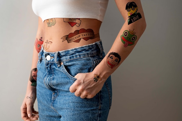 Woman having tattoo mockup