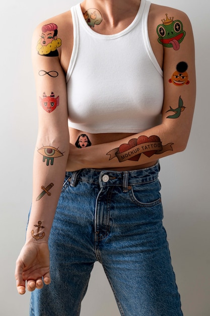 Woman having tattoo mockup