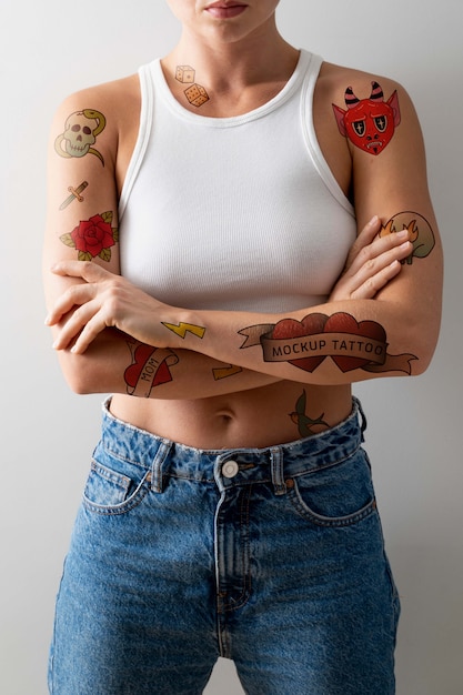 PSD woman having tattoo mockup