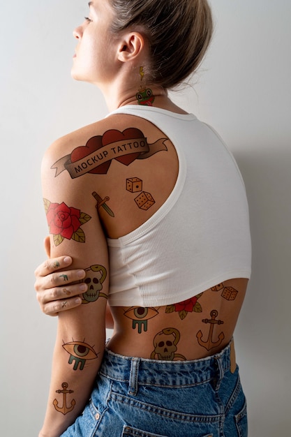 Woman having tattoo mockup