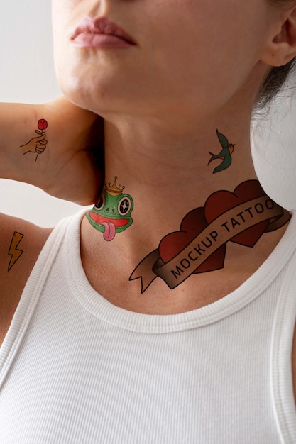 Woman having tattoo mockup