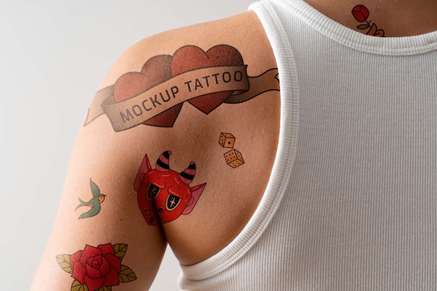 Woman having tattoo mockup