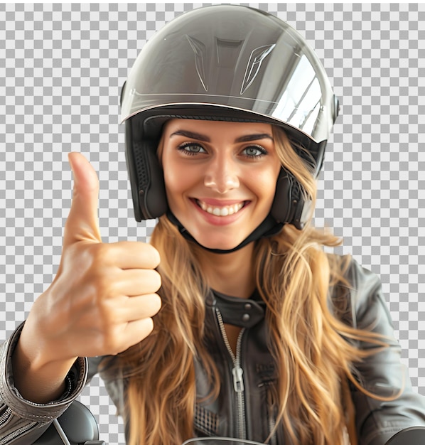 PSD a woman in a helmet giving a thumbs up sign on isolated transparent background