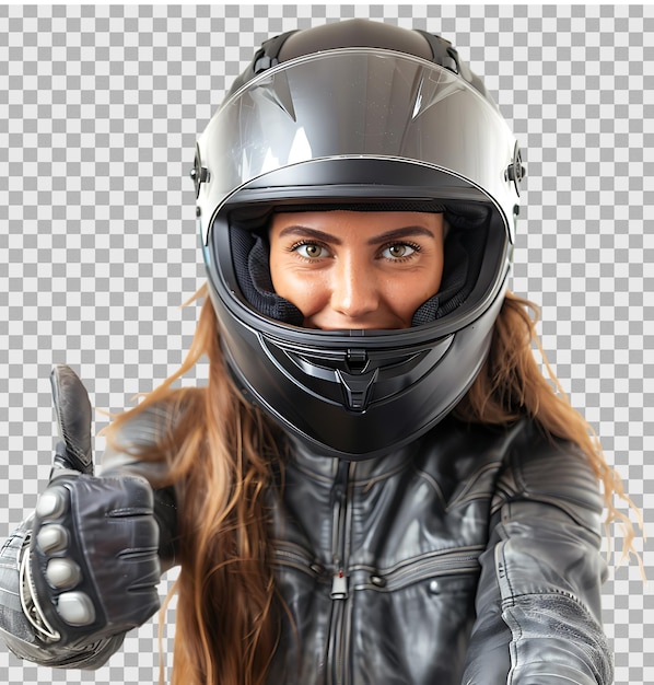 PSD a woman in a helmet giving a thumbs up sign on isolated transparent background