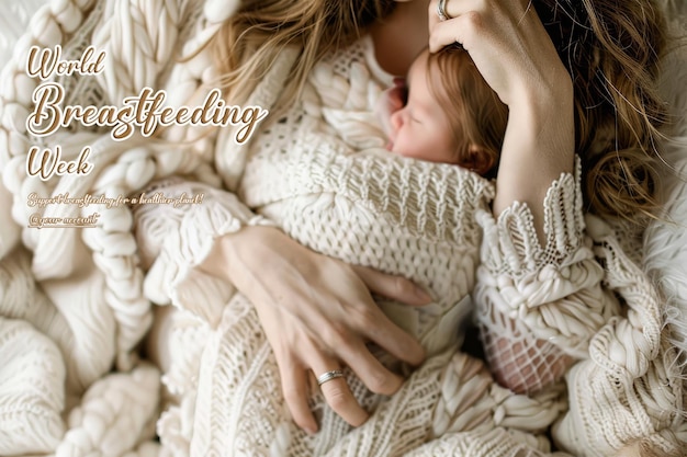 PSD a woman holding a baby wrapped in a blanket with a baby