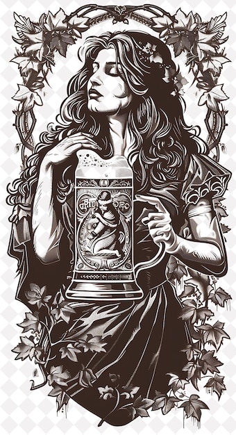 Woman Holding a Beer Stein Detailed Stein Design Featuring a Flat Illustration Beer Culture Design