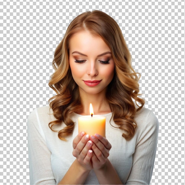 PSD a woman holding a candle in her hands on transparent background