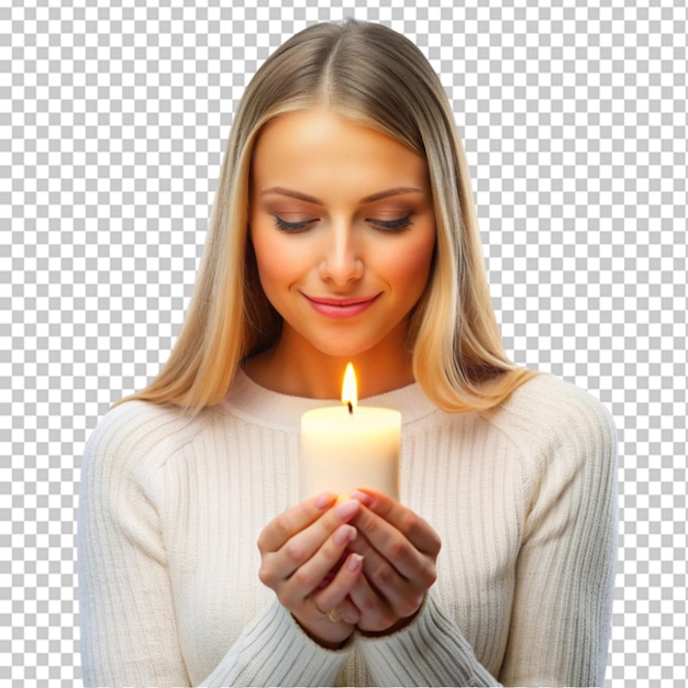 PSD a woman holding a candle in her hands on transparent background