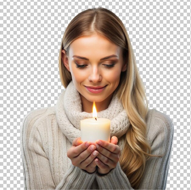 PSD a woman holding a candle in her hands on transparent background