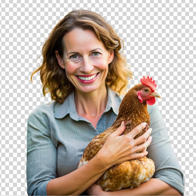 PSD a woman holding a chicken on transparent background