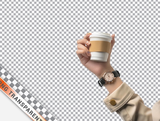 woman holding coffee cup background transparent