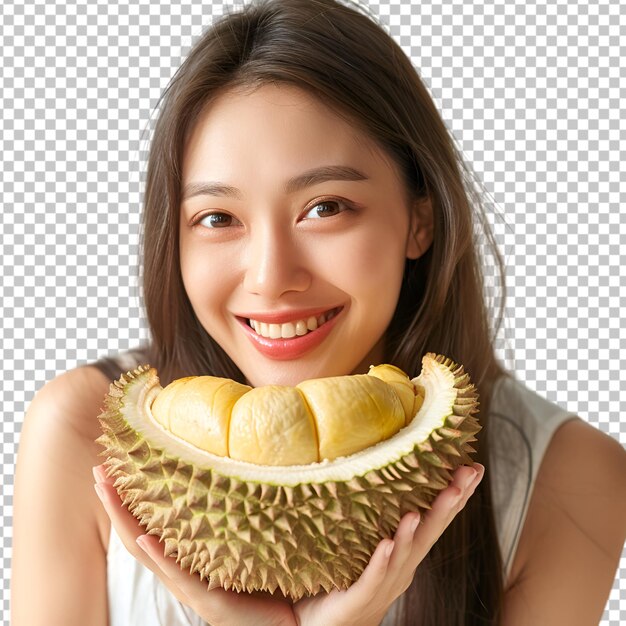 woman holding durian transparent background