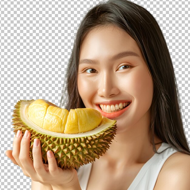 woman holding durian transparent background