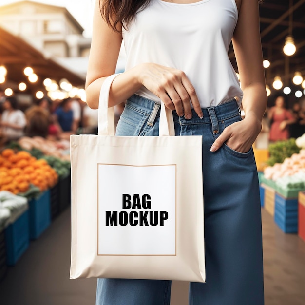 Woman Holding Shopping Bag Mockup