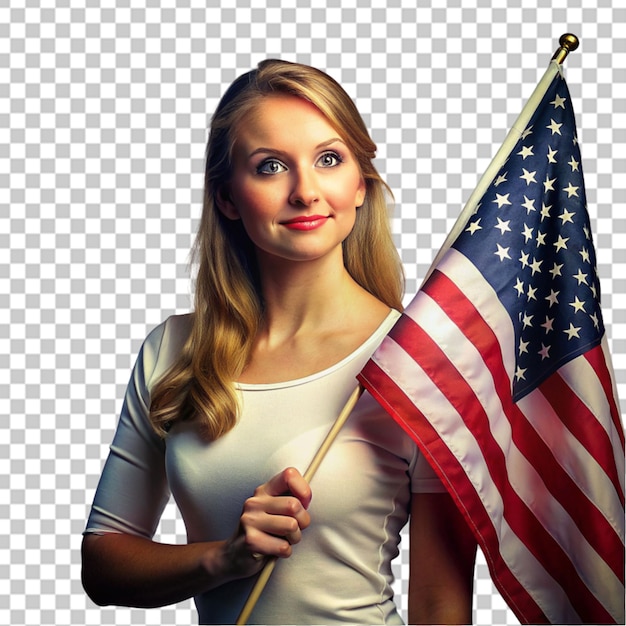 woman holding USA flag