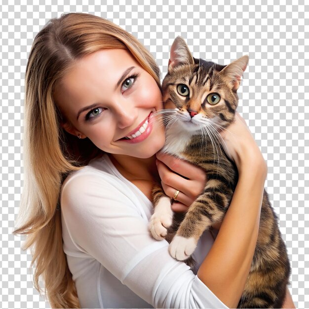 PSD a woman hugging a cat on transparent background