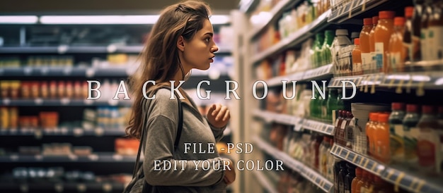 woman is choosing products in the grocery store to buy