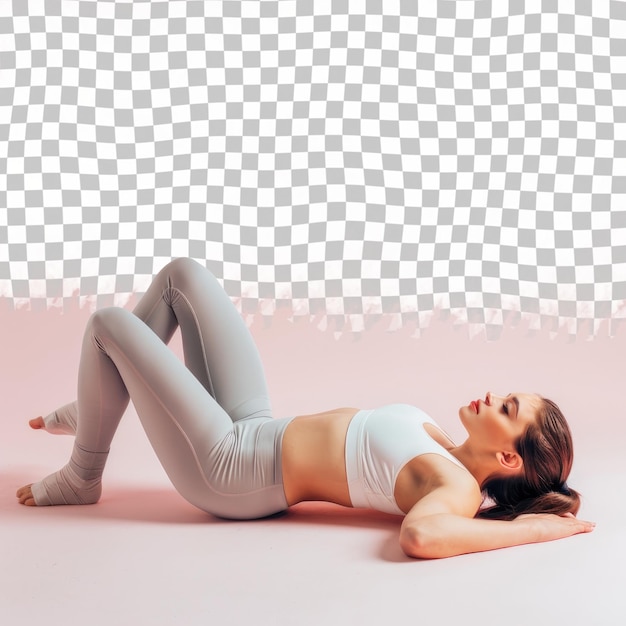 PSD a woman is laying on the floor with a pink background with white squares