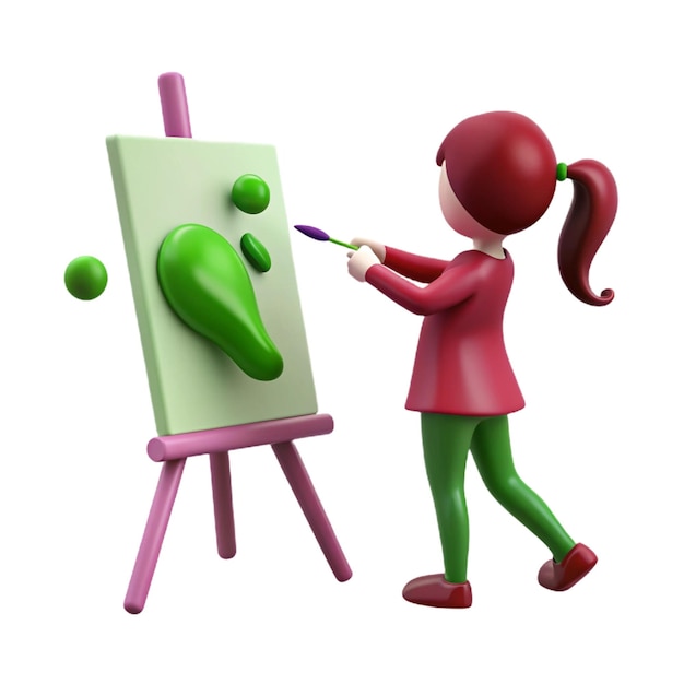 PSD a woman is painting a green figure with a pink shirt on it