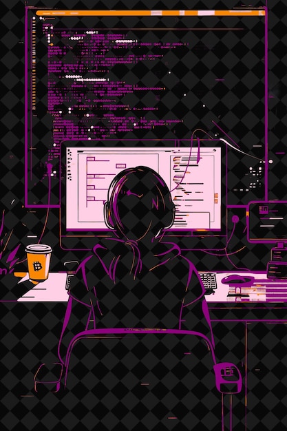 a woman is sitting at a computer with the words quot im working on it quot on the screen