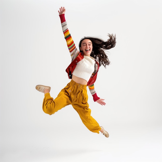 PSD woman jumping high with happy emotion