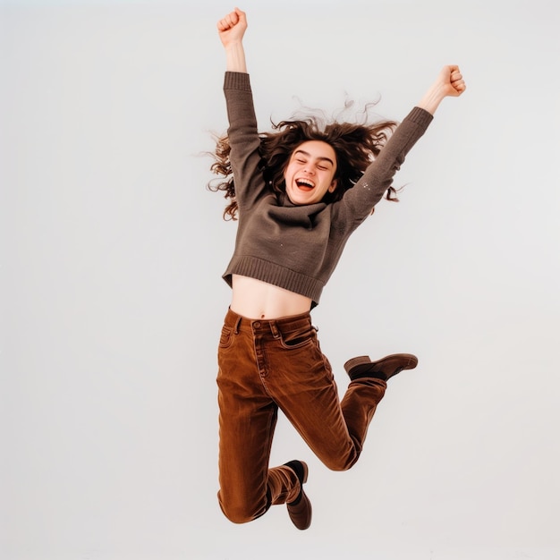 PSD woman jumping high with happy emotion