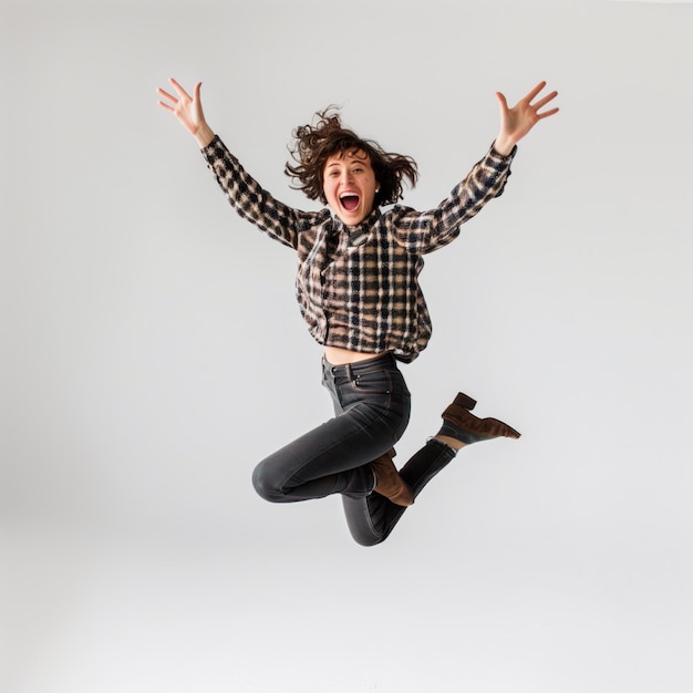 PSD woman jumping high with happy emotion