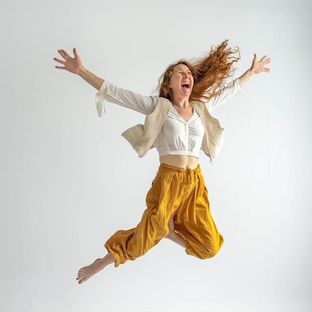 PSD woman jumping high with happy emotion