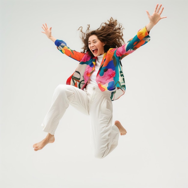 woman jumping high with happy emotion