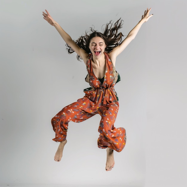 PSD woman jumping high with happy emotion