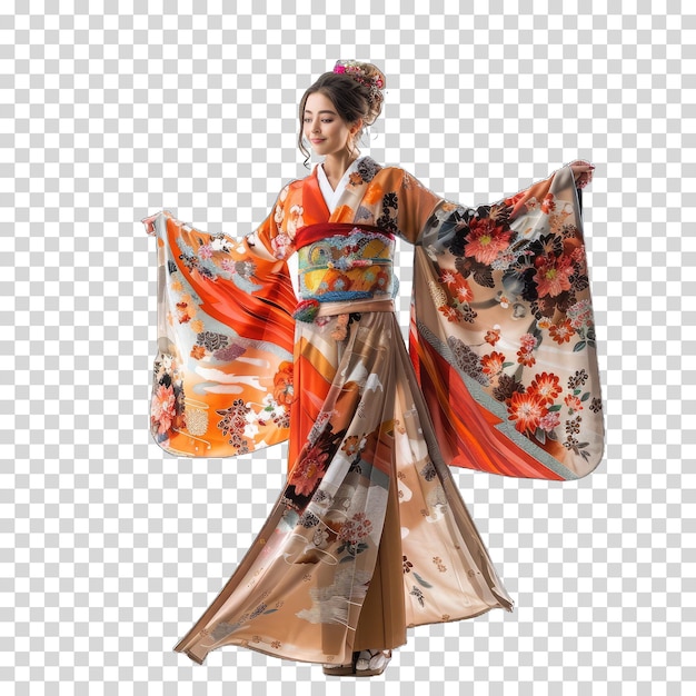 a woman in a kimono with a kimono on the front