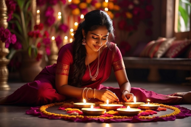 a woman lights candles in a temple