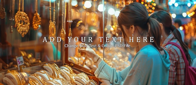 PSD woman looking at jewelry in a market